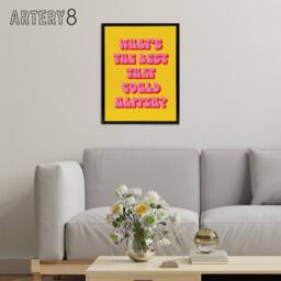 "Artery8 What's The Best That Could Happen Yellow Pink Framed Canvas Art Print - Size: W12"" x H16""" - thumbnail 3