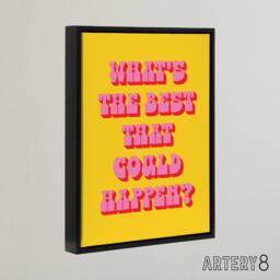 "Artery8 What's The Best That Could Happen Yellow Pink Framed Canvas Art Print - Size: W12"" x H16""" - thumbnail 2