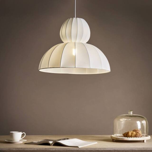 Wyld and Coco Faux Silk Pendant Lamp White - Modern Ceiling Light - image 1