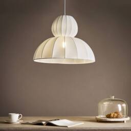Wyld and Coco Faux Silk Pendant Lamp White - Modern Ceiling Light - thumbnail 1
