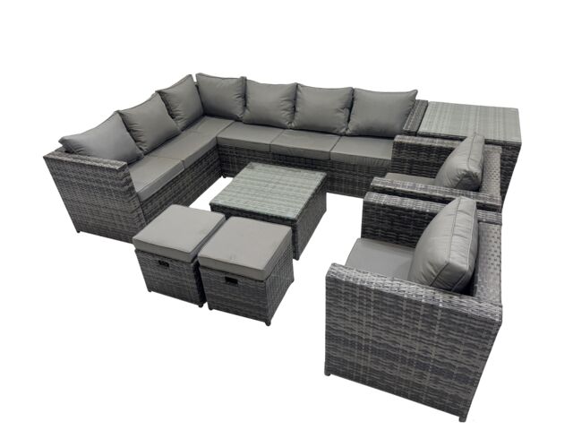 Fimous Patio Furniture Sets with Corner Sofa 2 Small Footstools Side Table in Dark Grey - image 1