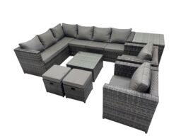 Fimous Patio Furniture Sets with Corner Sofa 2 Small Footstools Side Table in Dark Grey - thumbnail 1