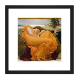 Artery8 Leighton Flaming June Painting 8X8 Inch Square Wooden Framed Wall Art Print Picture with Mount in Black - thumbnail 1