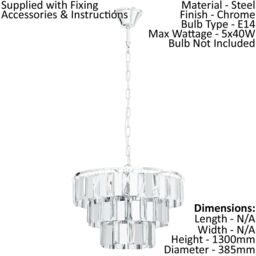 Loops Pendant Ceiling Light Colour Chrome Shade Clear Crystal Bulb E14 5x40W - thumbnail 2
