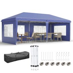 OUTSUNNY 3 x 6m Garden Pop Up Gazebo, Height Adjustable in Blue - thumbnail 2