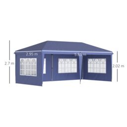 OUTSUNNY 3 x 6m Garden Pop Up Gazebo, Height Adjustable in Blue - thumbnail 3