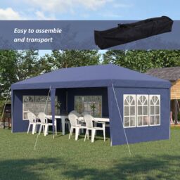 OUTSUNNY 3 x 6m Garden Pop Up Gazebo, Height Adjustable in Blue - thumbnail 4