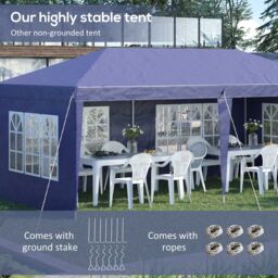 OUTSUNNY 3 x 6m Garden Pop Up Gazebo, Height Adjustable in Blue - thumbnail 5
