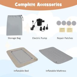 Costway Inflatable Toddler Travel Bed Portable Kids Air Mattress Set in Grey - thumbnail 4