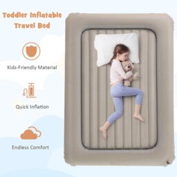 Costway Inflatable Toddler Travel Bed Portable Kids Air Mattress Set in Grey - thumbnail 3