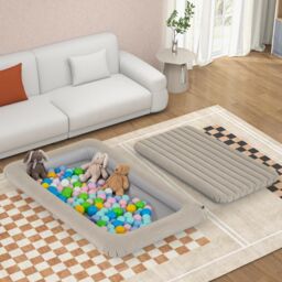 Costway Inflatable Toddler Travel Bed Portable Kids Air Mattress Set in Grey - thumbnail 2