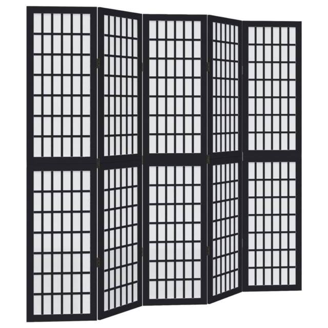 Berkfield Home Room Divider 5 Panels Black Solid Wood Paulownia - image 1