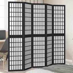Berkfield Home Room Divider 5 Panels Black Solid Wood Paulownia - thumbnail 2