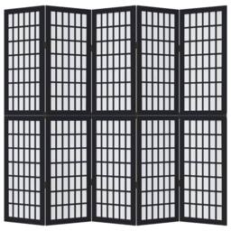 Berkfield Home Room Divider 5 Panels Black Solid Wood Paulownia - thumbnail 4
