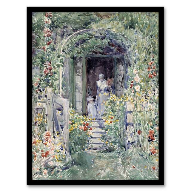 Artery8 The Garden In Its Glory Floral Painting Hassam Framed Wall Art Print in Green - Size: A4 - image 1