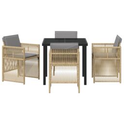 Berkfield Home 5 Piece Garden Dining Set with Cushions Beige Poly Rattan - thumbnail 7
