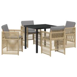 Berkfield Home 5 Piece Garden Dining Set with Cushions Beige Poly Rattan - thumbnail 2