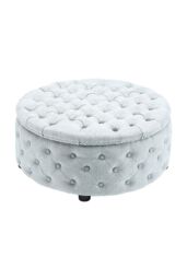 Living and Home Tufted Round Cocktail Footstool in Grey - thumbnail 5