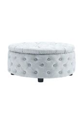 Living and Home Tufted Round Cocktail Footstool in Grey - thumbnail 4