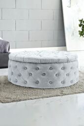 Living and Home Tufted Round Cocktail Footstool in Grey - thumbnail 2