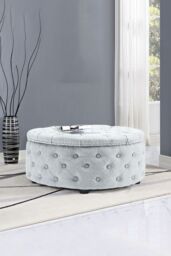 Living and Home Tufted Round Cocktail Footstool in Grey - thumbnail 3