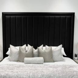 UK Bed Furniture Hampton Upholstered Bed Frame with 54-Inch Headboard - Slatted Base in Black - Size: Super King - thumbnail 3