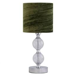 First Choice Lighting Chrome Two Ball Table Lamp with Green Crushed Velvet Shade in Silver