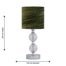 First Choice Lighting Chrome Two Ball Table Lamp with Green Crushed Velvet Shade in Silver - thumbnail 6