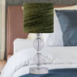 First Choice Lighting Chrome Two Ball Table Lamp with Green Crushed Velvet Shade in Silver - thumbnail 5