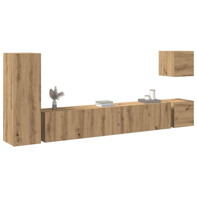 Berkfield Home 5 Piece TV Cabinet Set Wall-mounted Artisan Oak Engineered Wood - image 1