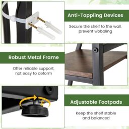 Gymax Indoor Plant Stand With Grow Lights 10-Tier Corner Metal Plant Shelf in Brown - thumbnail 9