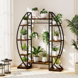 Gymax Indoor Plant Stand With Grow Lights 10-Tier Corner Metal Plant Shelf in Brown - thumbnail 6