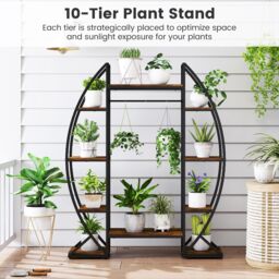 Gymax Indoor Plant Stand With Grow Lights 10-Tier Corner Metal Plant Shelf in Brown - thumbnail 5