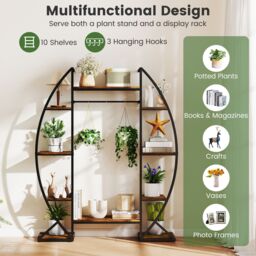 Gymax Indoor Plant Stand With Grow Lights 10-Tier Corner Metal Plant Shelf in Brown - thumbnail 8