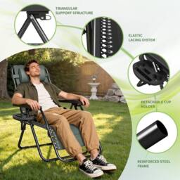 MCC Direct Set of 2 Zero Gravity Garden Recliner Chairs Outdoor Sun Lounger in Green - thumbnail 3