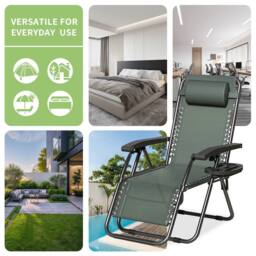 MCC Direct Set of 2 Zero Gravity Garden Recliner Chairs Outdoor Sun Lounger in Green - thumbnail 2