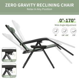 MCC Direct Set of 2 Zero Gravity Garden Recliner Chairs Outdoor Sun Lounger in Green - thumbnail 4