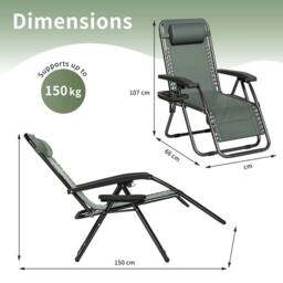 MCC Direct Set of 2 Zero Gravity Garden Recliner Chairs Outdoor Sun Lounger in Green - thumbnail 6