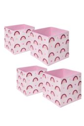 OHS Pack of 4 x Rainbow Print Cube Storage Boxes in Light Pink - thumbnail 1