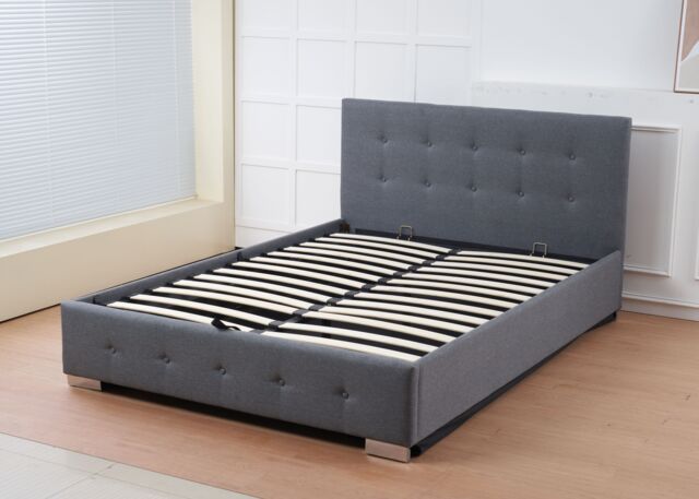 Outdoor Living Oslo Grey Linen Tufted Ottoman Bed Frame - Size: King - image 1