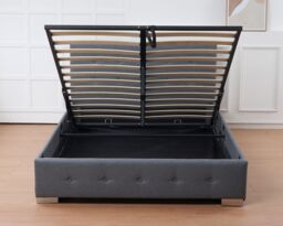 Outdoor Living Oslo Grey Linen Tufted Ottoman Bed Frame - Size: King - thumbnail 4