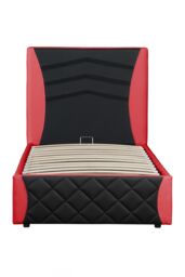 SlumberWorx Galaxy Ottoman Storage LED Headboard Gaming Single Black Bed Frame in Red - thumbnail 6