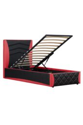 SlumberWorx Galaxy Ottoman Storage LED Headboard Gaming Single Black Bed Frame in Red - thumbnail 5