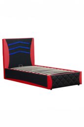 SlumberWorx Galaxy Ottoman Storage LED Headboard Gaming Single Black Bed Frame in Red - thumbnail 4