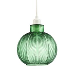 Happy Homewares Designer Ribbed Leaf Themed Glass Pendant Lighting Shade in Dark Green
