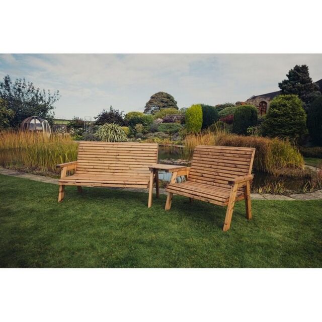 Churnet Valley Garden Furniture Ltd Valley 5 Seat Set 1X2B 1X3B Angled Tray - Timber - Fully Assembled in Brown - image 1
