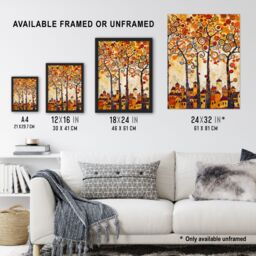 "Artery8 Tangerine Trees Town Painting Autumnal Colours Wall Art Print in Orange - Size: W18"" x H24""" - thumbnail 3