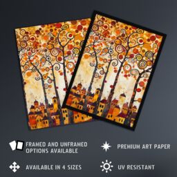 "Artery8 Tangerine Trees Town Painting Autumnal Colours Wall Art Print in Orange - Size: W18"" x H24""" - thumbnail 2