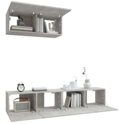Berkfield Home 3 Piece TV Cabinet Set Concrete Grey Engineered Wood - thumbnail 4