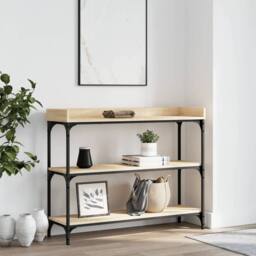 Berkfield Home Console Table with Shelves Sonoma Oak 100x30x80 cm in Light Oak - Size: 100 x 30 x 80 cm - thumbnail 2